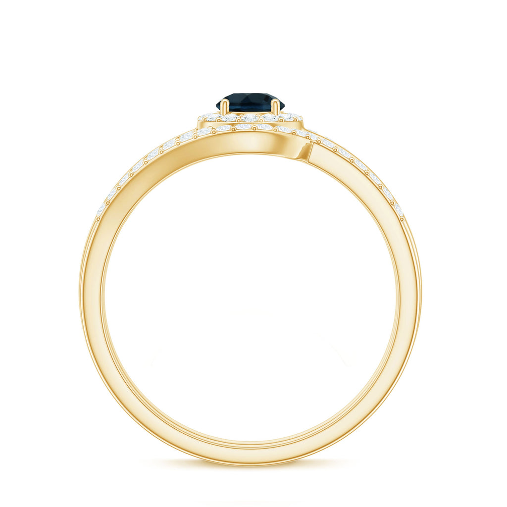 Certified London Blue Topaz and Diamond Halo Wedding Ring Set