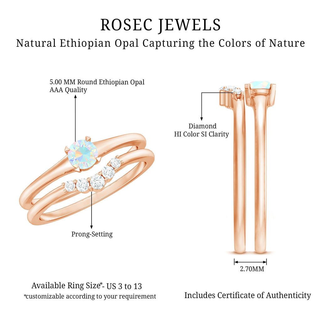 Minimal Ethiopian Opal Diamond Promise Ring Set