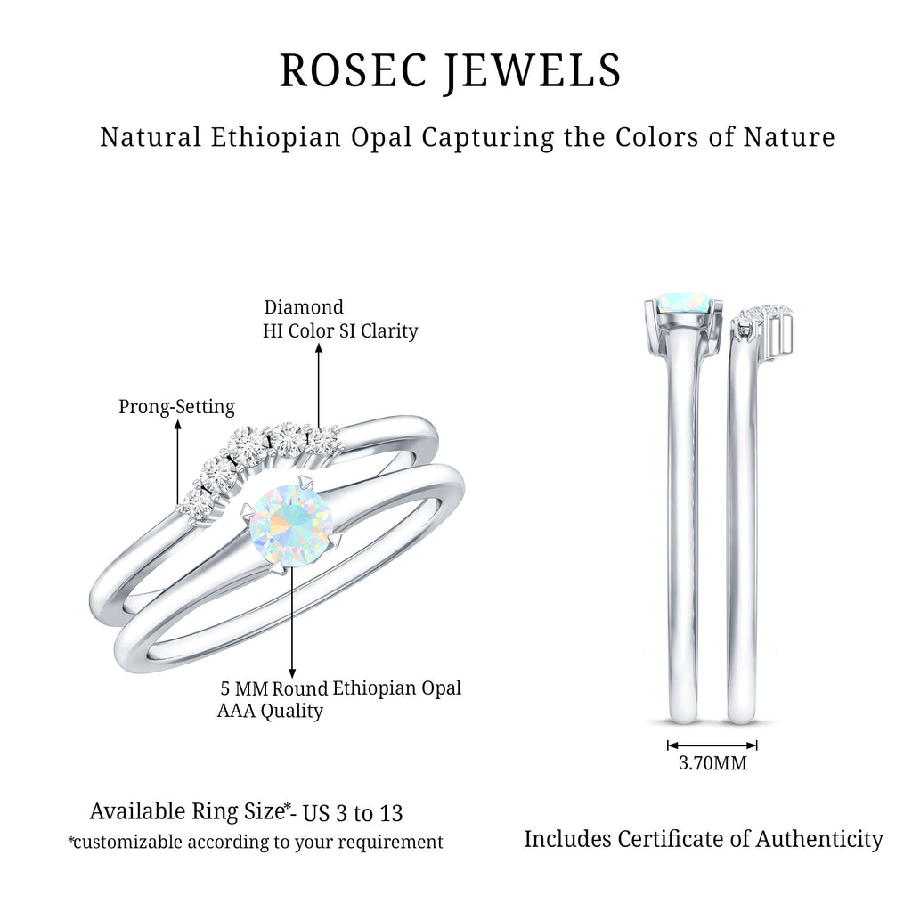 Minimal Ethiopian Opal Diamond Promise Ring Set