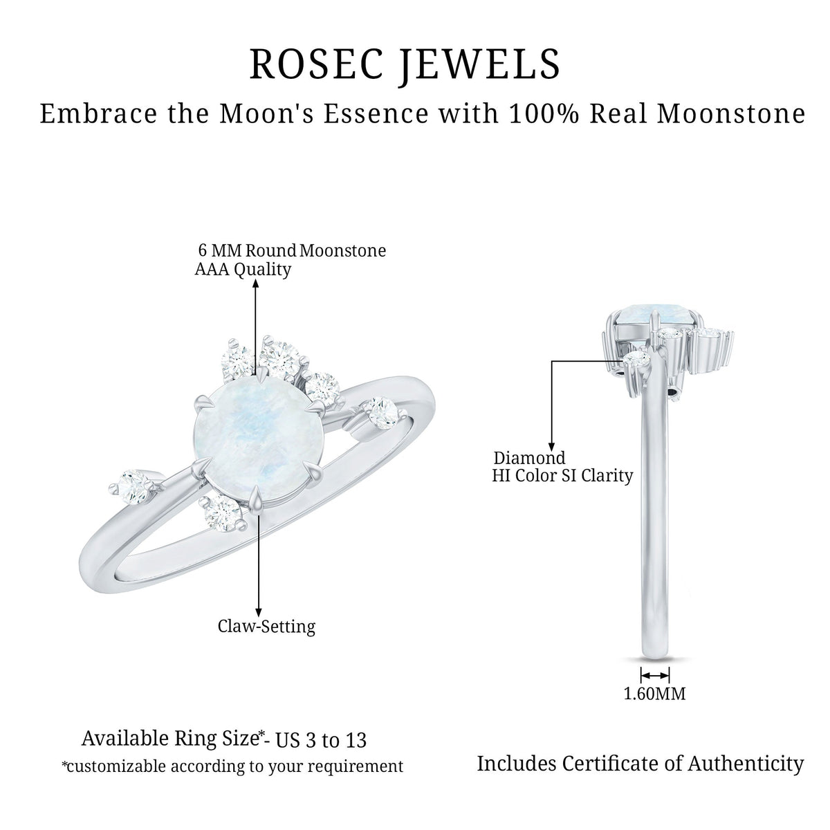Moonstone and Diamond Scatter Promise Ring