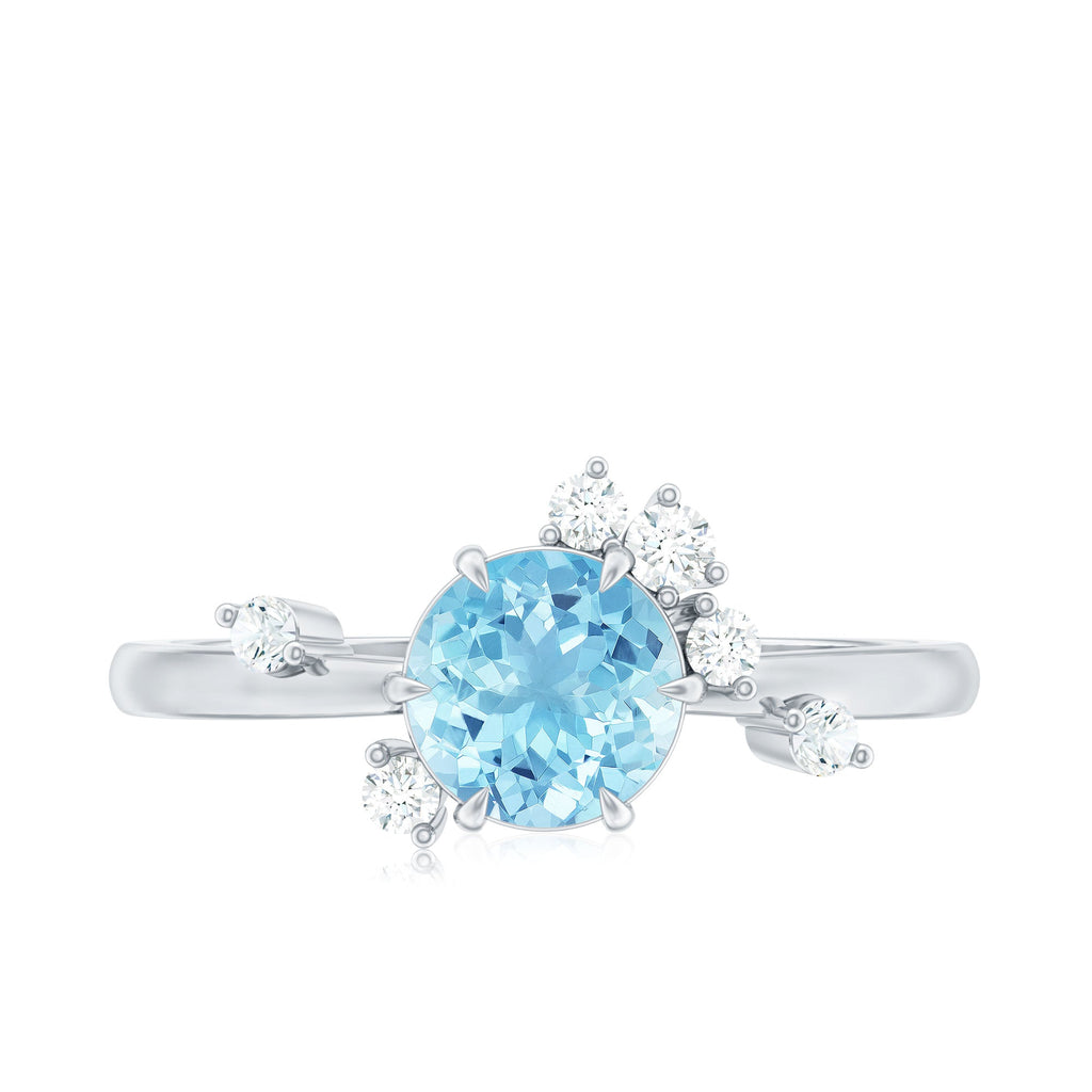 Genuine 0.8 Aquamarine Pre Engagement Ring with Scatter Diamonds