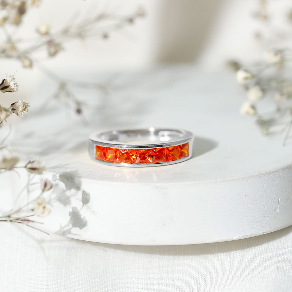 Princess Cut Lab Grown Orange Sapphire Half Eternity Band in Channel Set