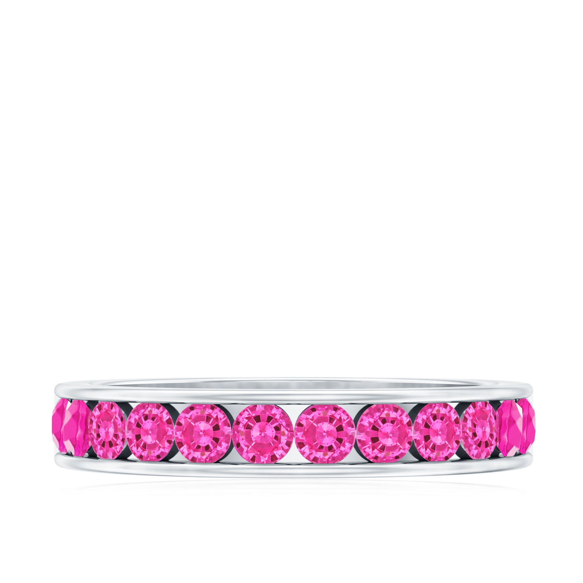 Round Lab Created Pink Sapphire Half Eternity Band in Channel Setting