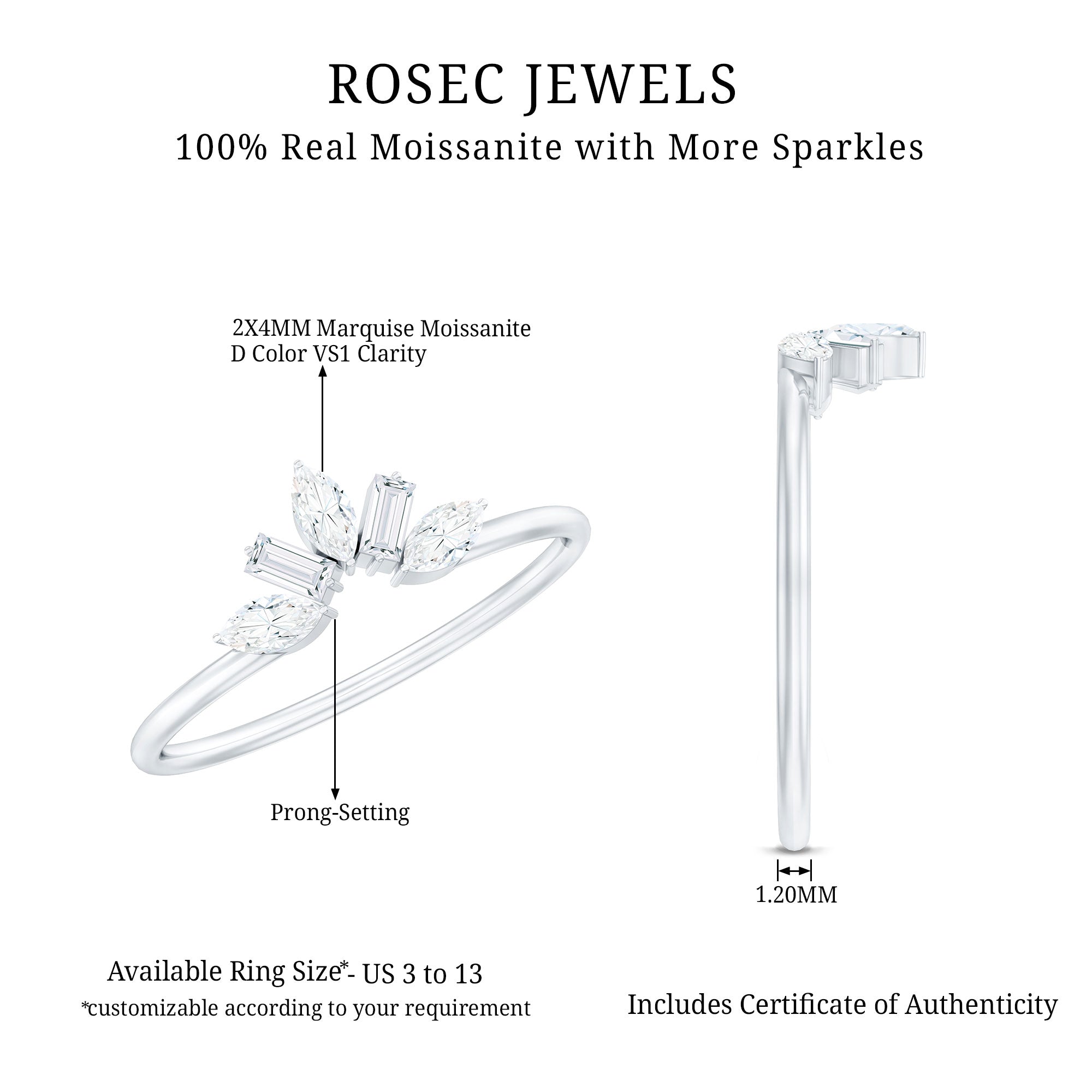 Marquise and Baguette Moissanite Enhancer Ring