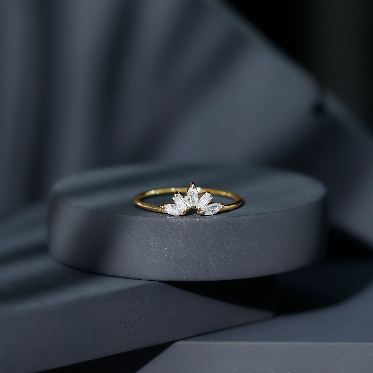 Marquise and Baguette Moissanite Enhancer Ring