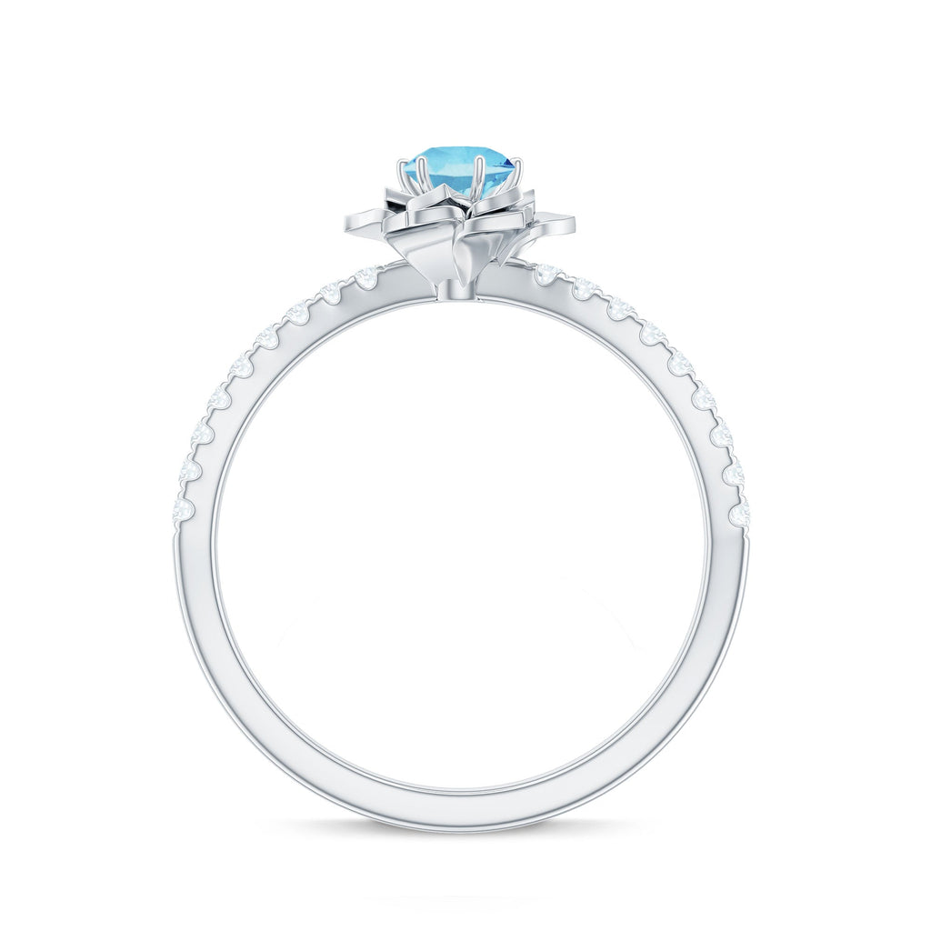 Floral Inspired Aquamarine Rose Engagement Ring with Diamond