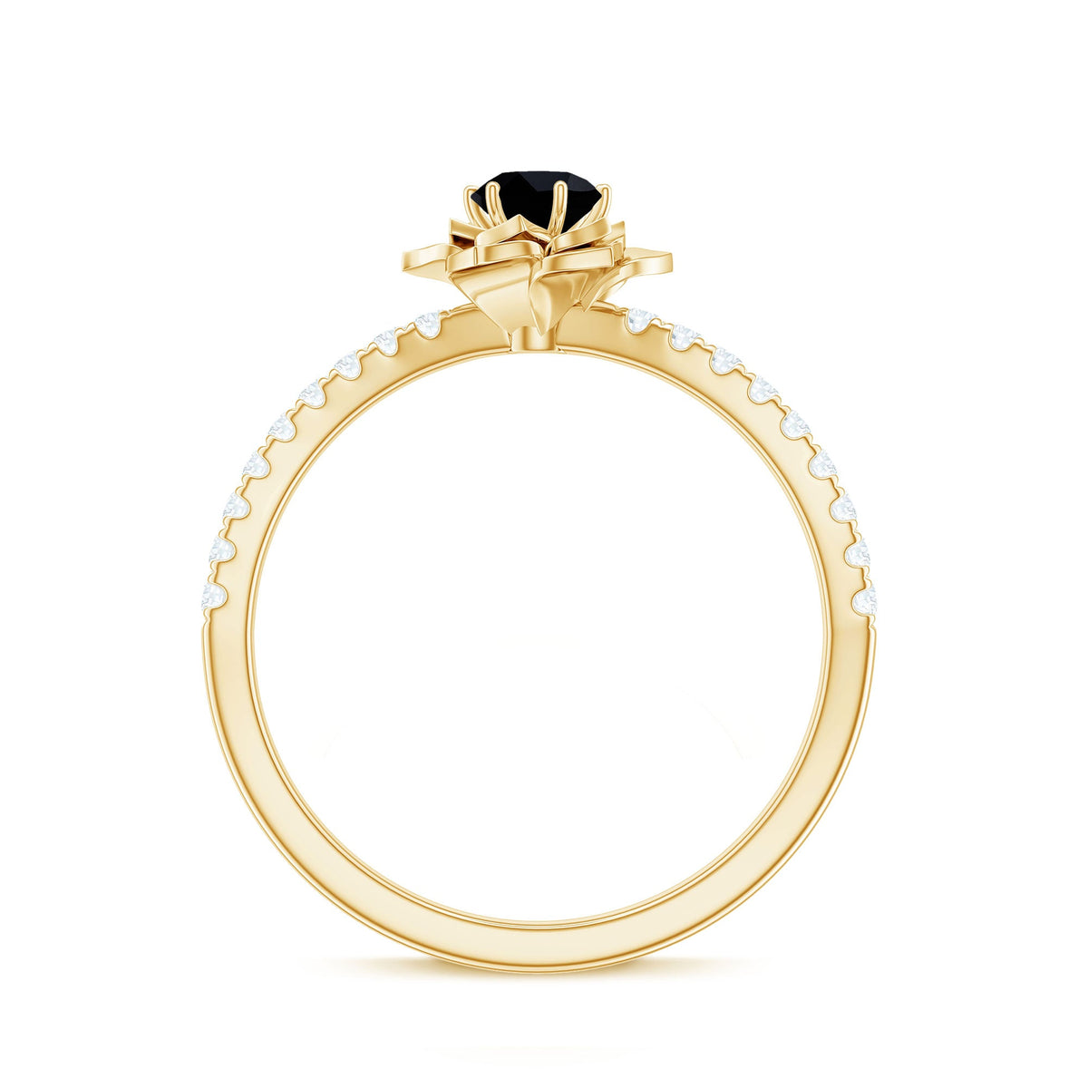 Certified Real Black Spinel Flower Engagement Ring with Diamond