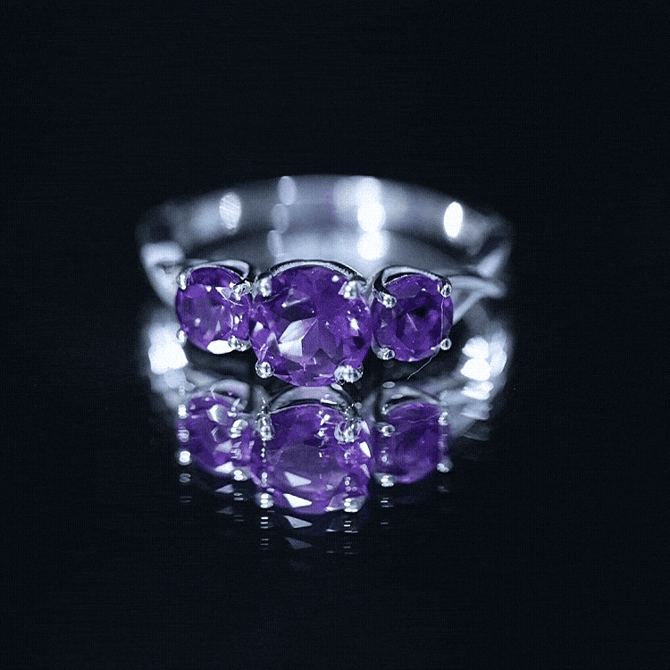 Natural Amethyst 3 Stone Engagement Ring for Women