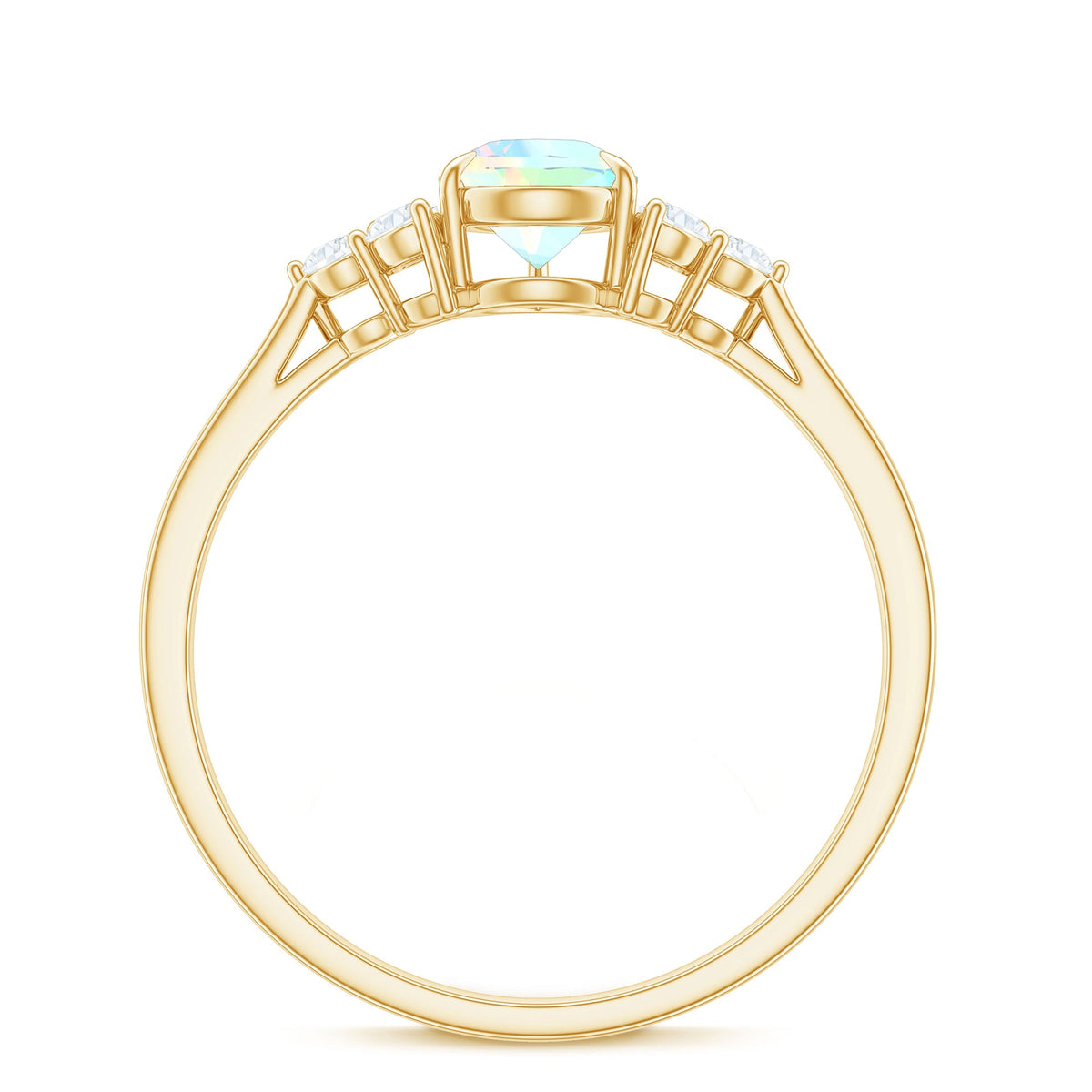 Certified Real Opalescent Pear Shaped Engagement Ring with Diamond Trio