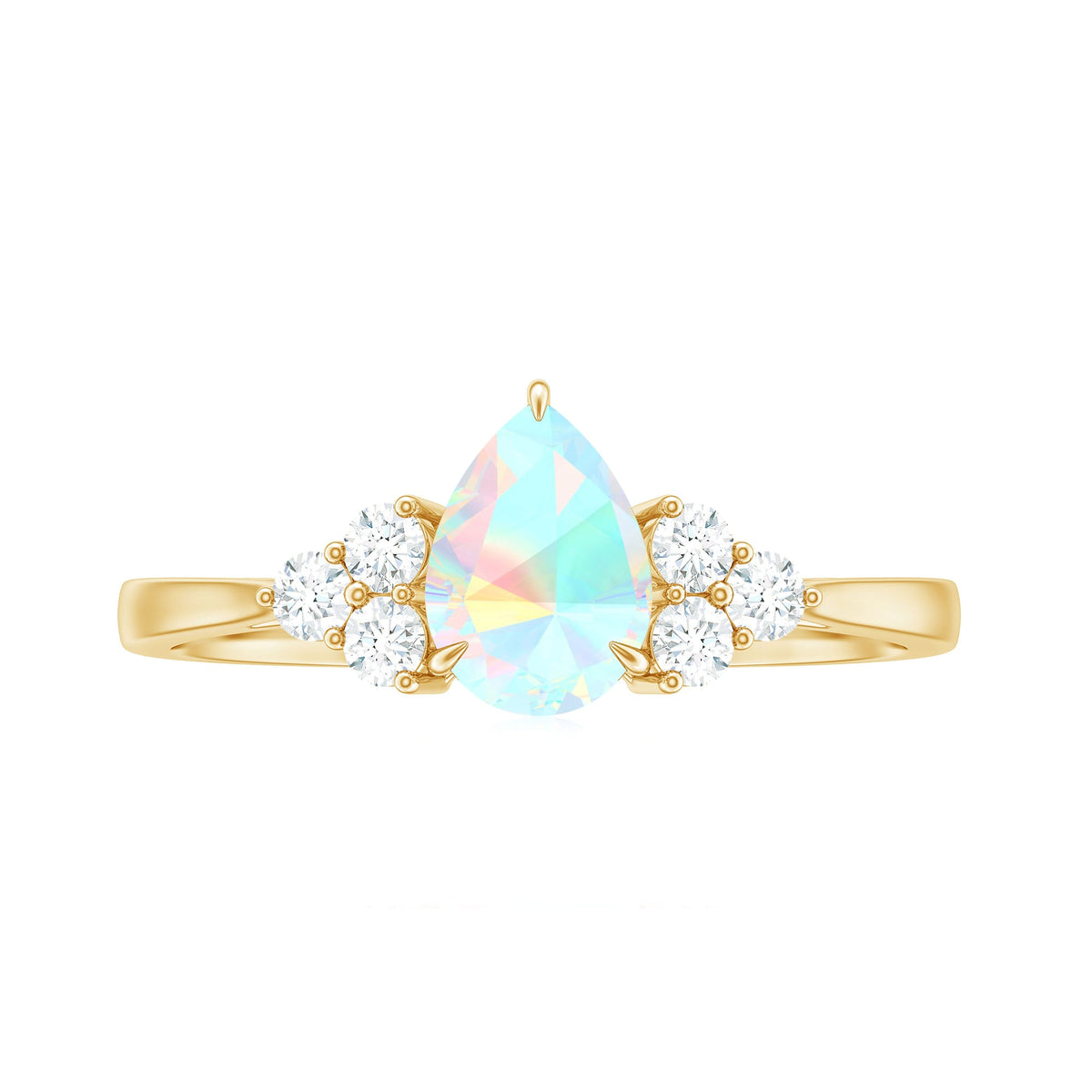 Certified Real Opalescent Pear Shaped Engagement Ring with Diamond Trio
