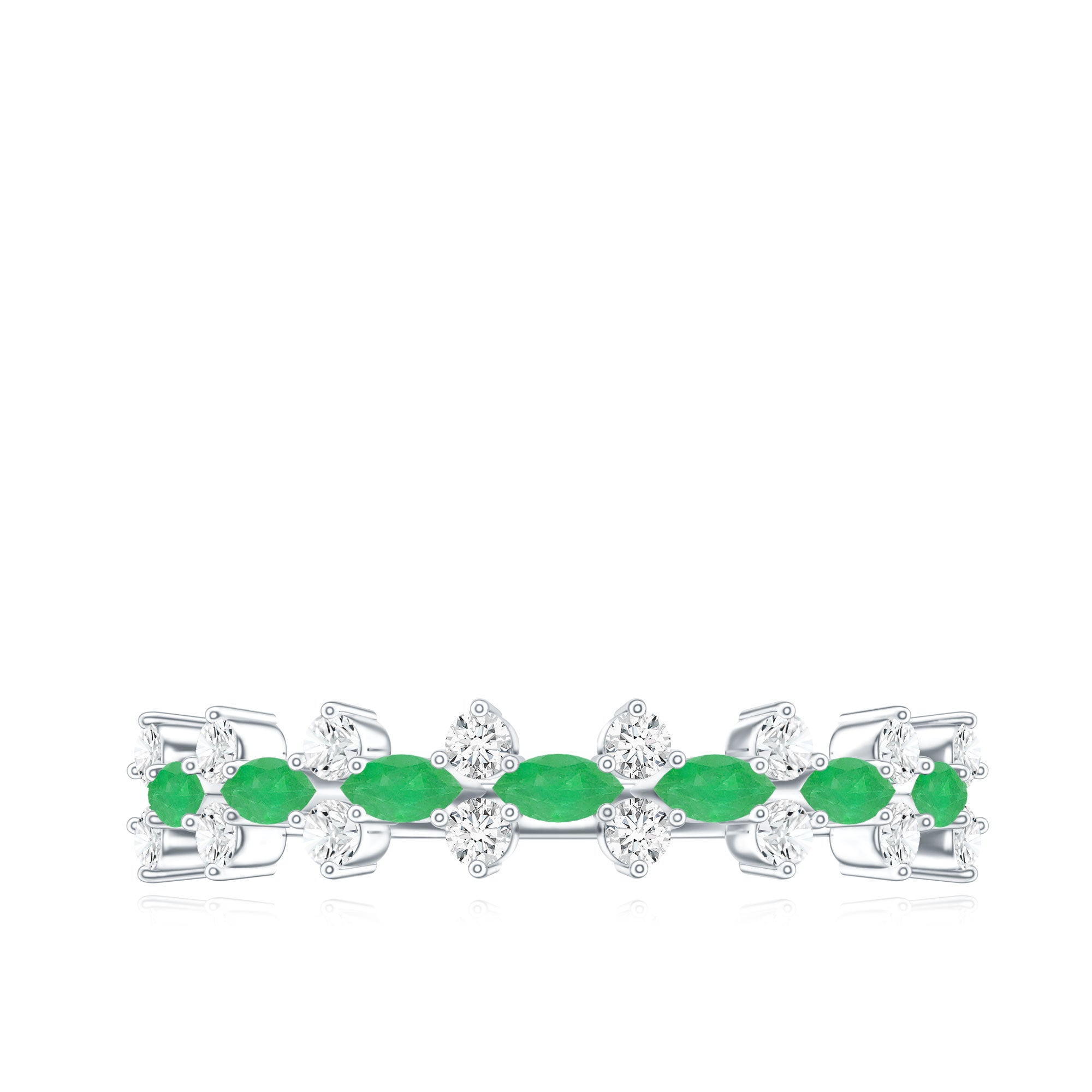 Genuine Emerald and Diamond Half Eternity Ring for Women
