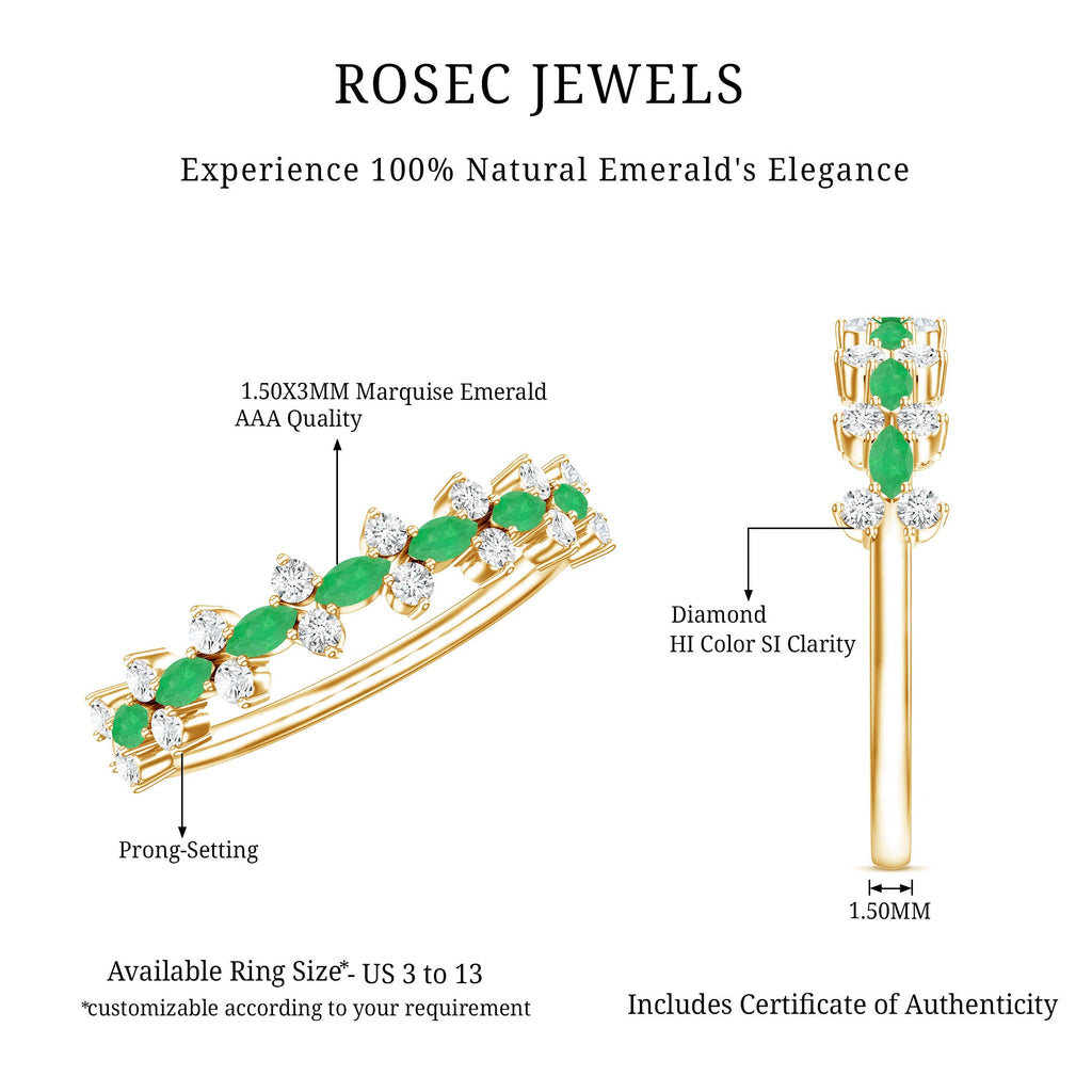 Genuine Emerald and Diamond Half Eternity Ring for Women