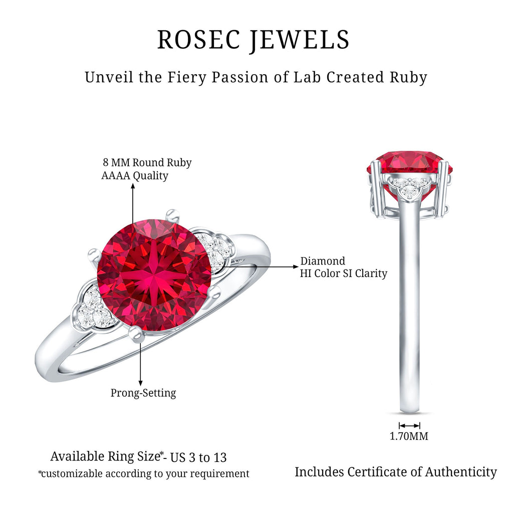 Lab Grown Ruby Solitaire Engagement Ring with Diamond Trio