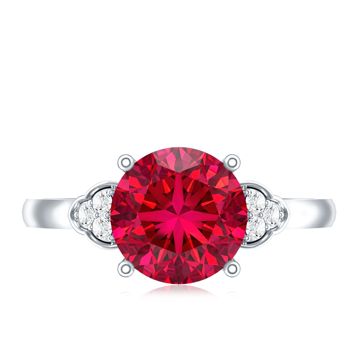 Lab Grown Ruby Solitaire Engagement Ring with Diamond Trio