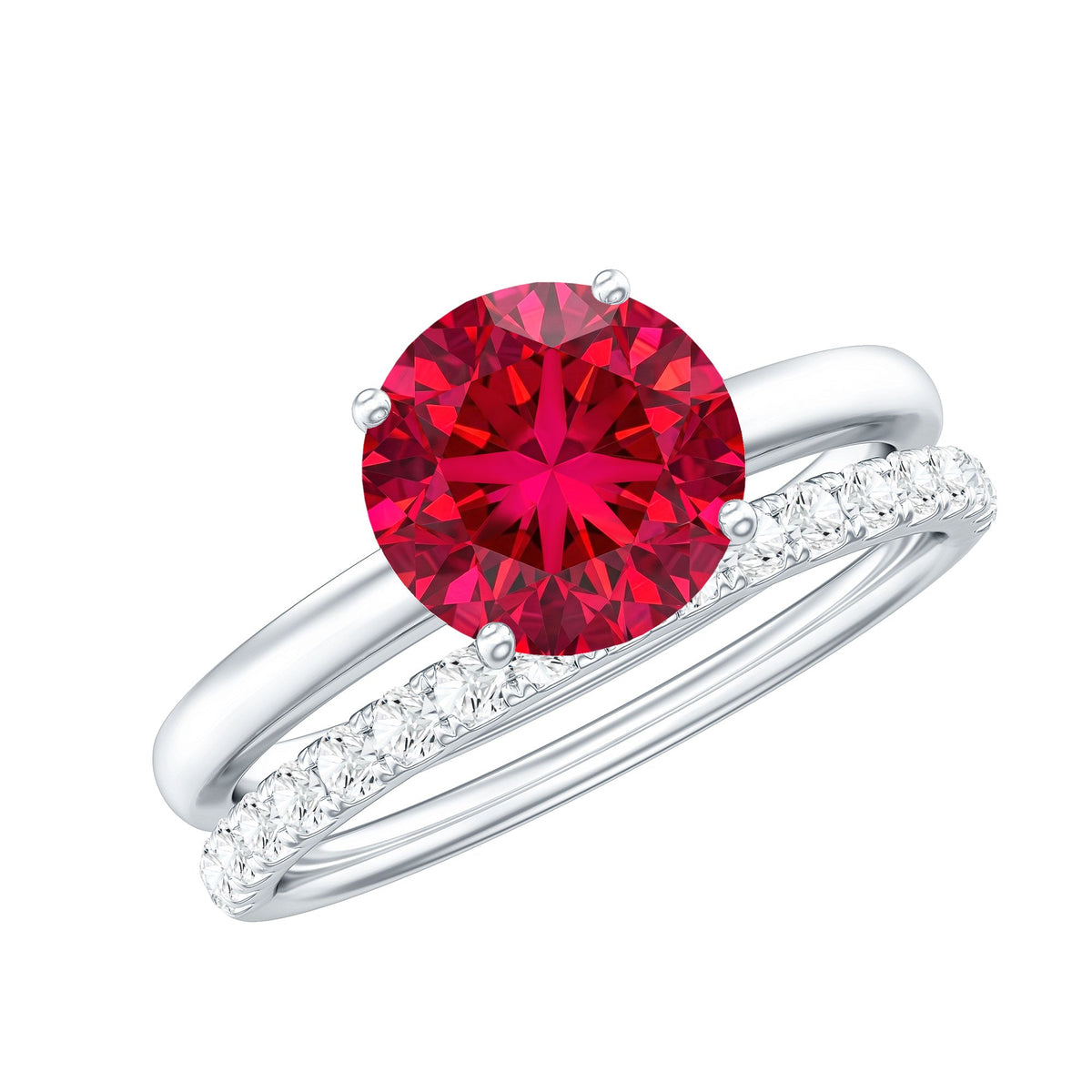 2.3 Carat Solitaire Created Ruby Wedding Ring Set with Diamond