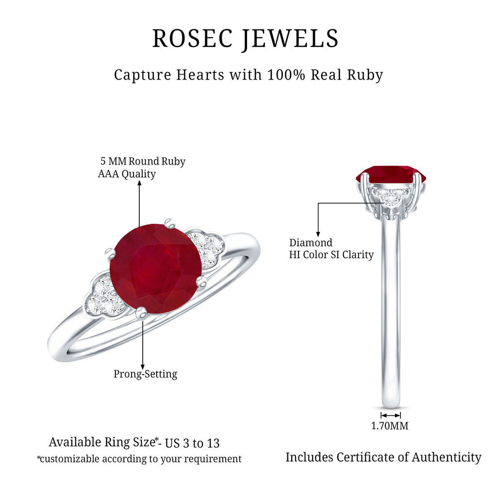 Real 0.6 Carat Ruby Promise Ring with Diamond Trio