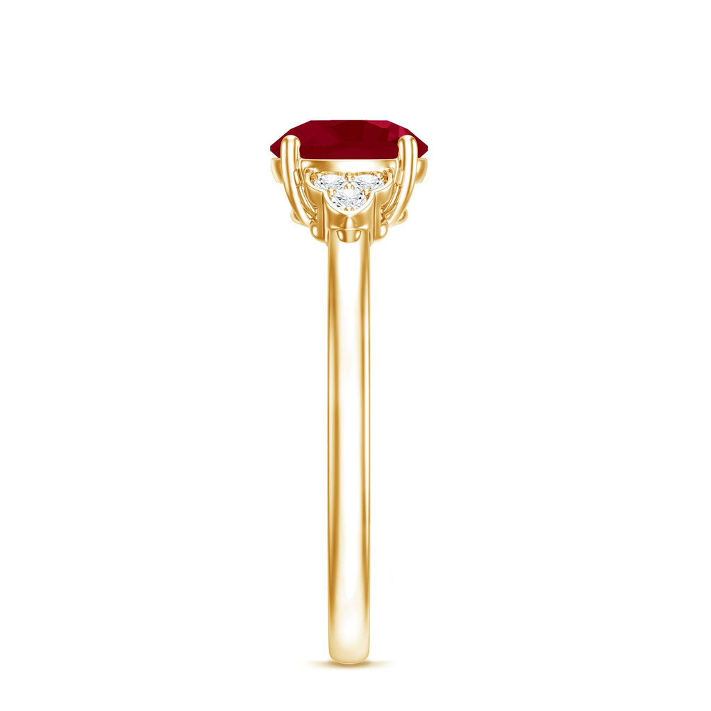 Real 0.6 Carat Ruby Promise Ring with Diamond Trio