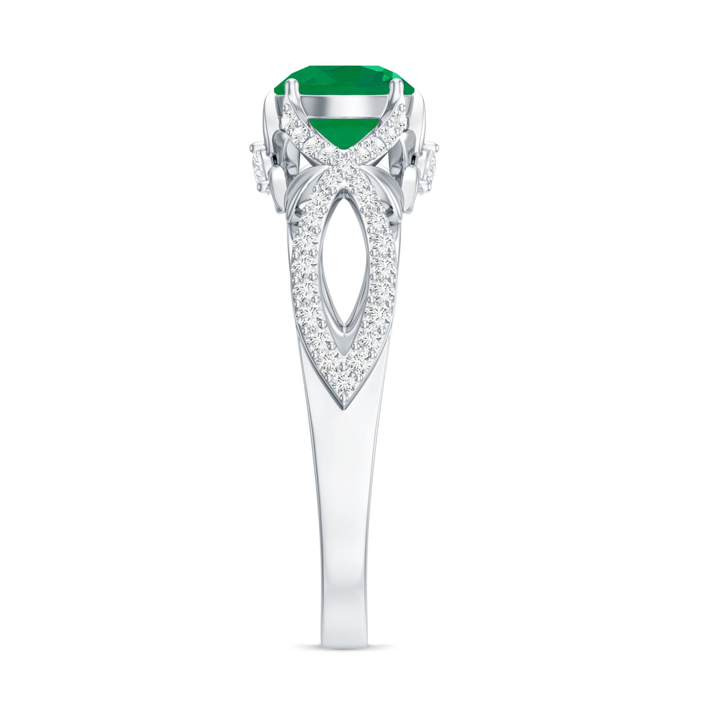 Designer Emerald Crossover Engagement Ring with Diamond