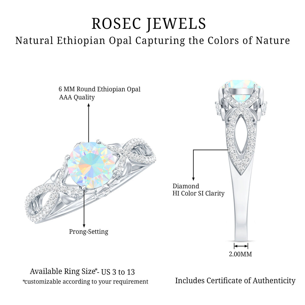 Ethiopian Opal and Diamond Engagement Ring with Crossover Shank