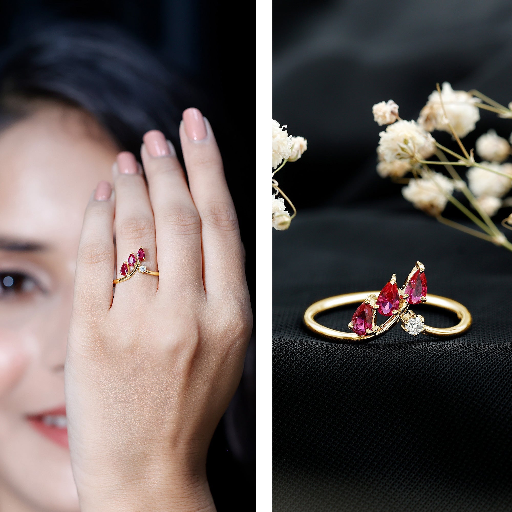 Certified Lab Grown Ruby Ring Guard with Diamond