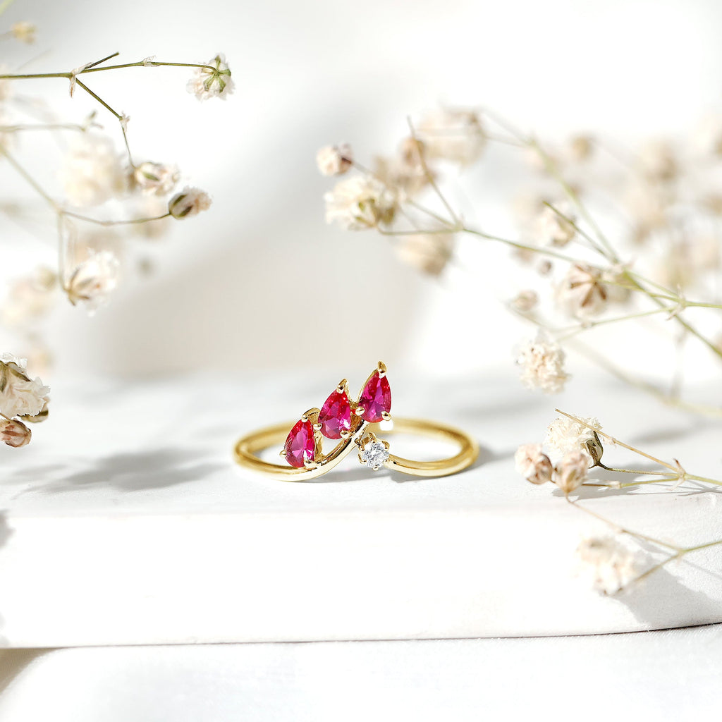 Certified Lab Grown Ruby Ring Guard with Diamond