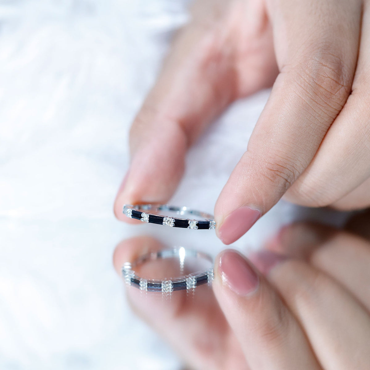 Certified Baguette Lab Grown Black and White Diamond Half Eternity Ring