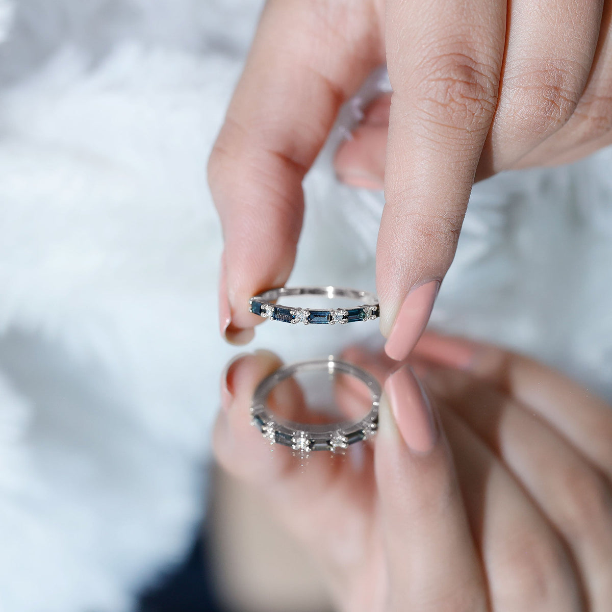 Baguette London Blue Topaz and Diamond Stackable Band Ring