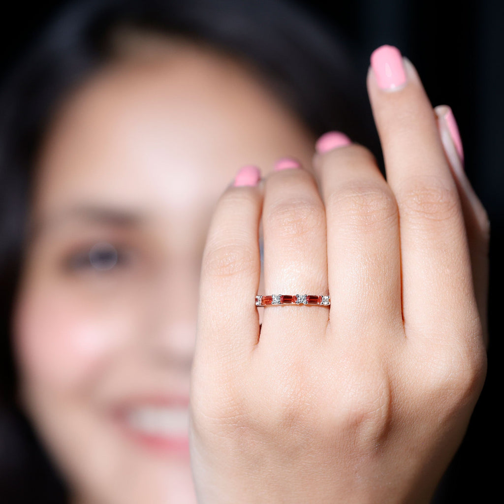 Lab Grown Orange Sapphire and Diamond Half Eternity Stackable Ring