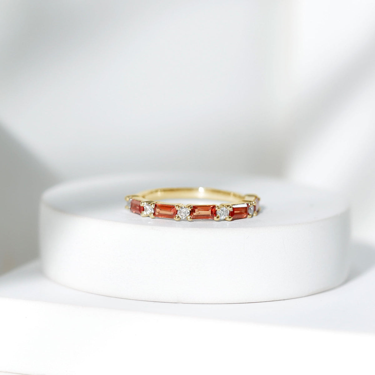 Lab Grown Orange Sapphire and Diamond Half Eternity Stackable Ring