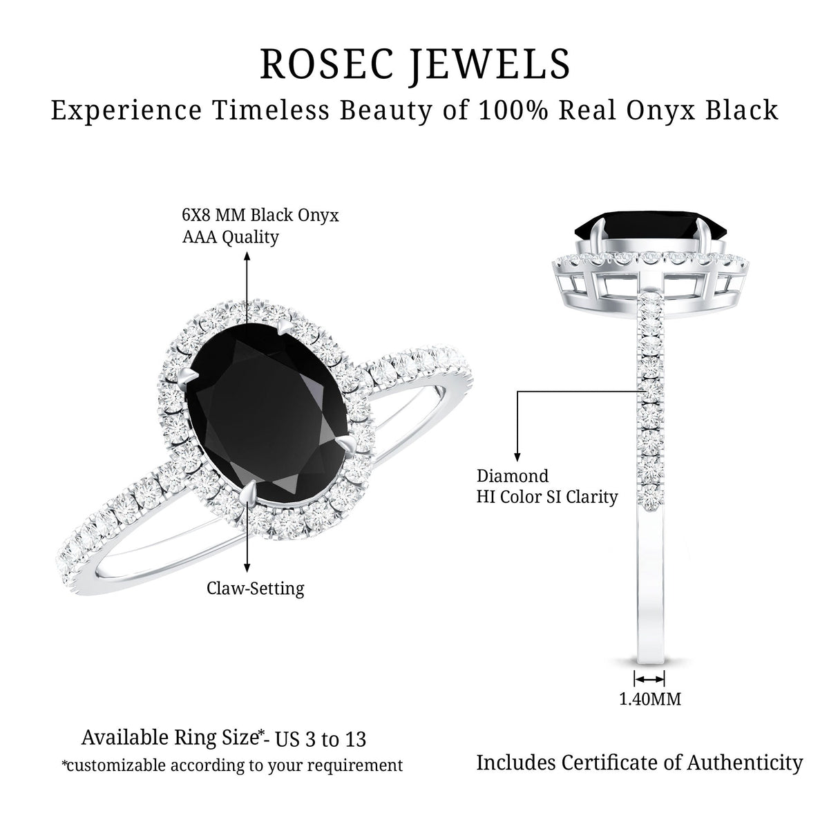 1 Carat Oval Black Onyx and Diamond Halo Engagement Ring
