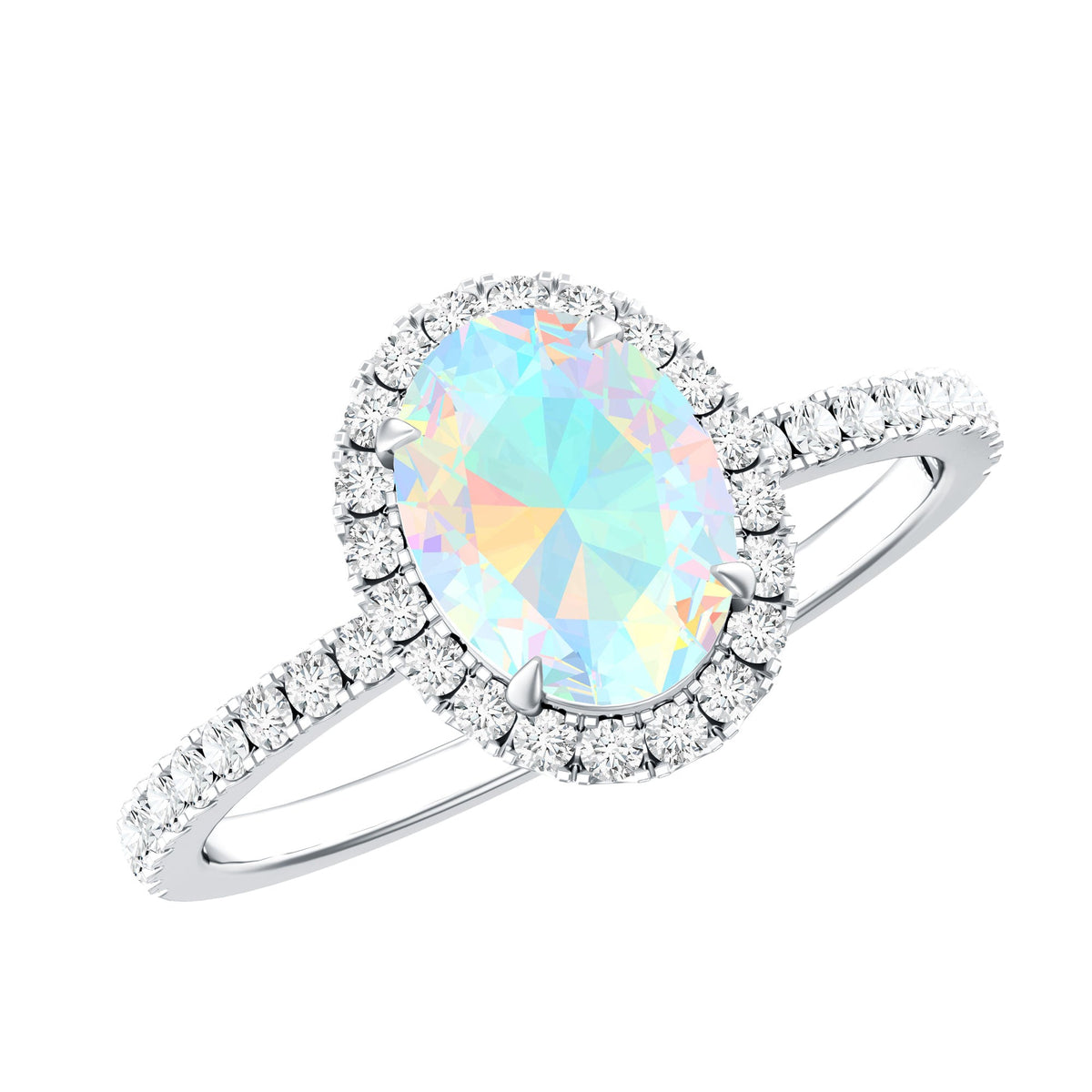 Certified Real 1.2 Carat Ethiopian Opal Oval Engagement Ring with Diamond Halo