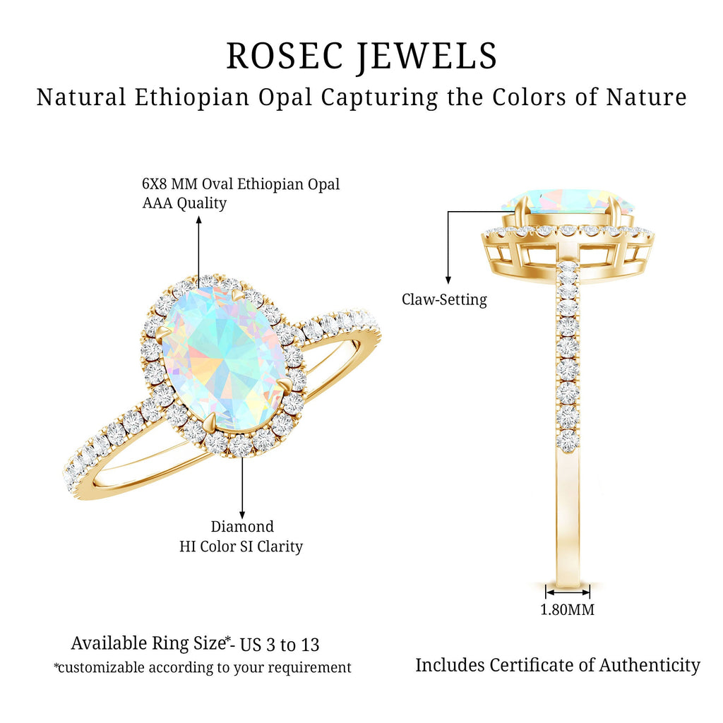 Certified Real 1.2 Carat Ethiopian Opal Oval Engagement Ring with Diamond Halo