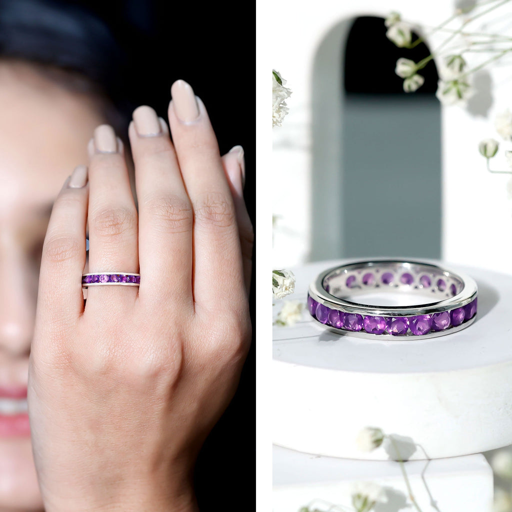 Genuine Amethyst Channel Set Eternity Ring for Women