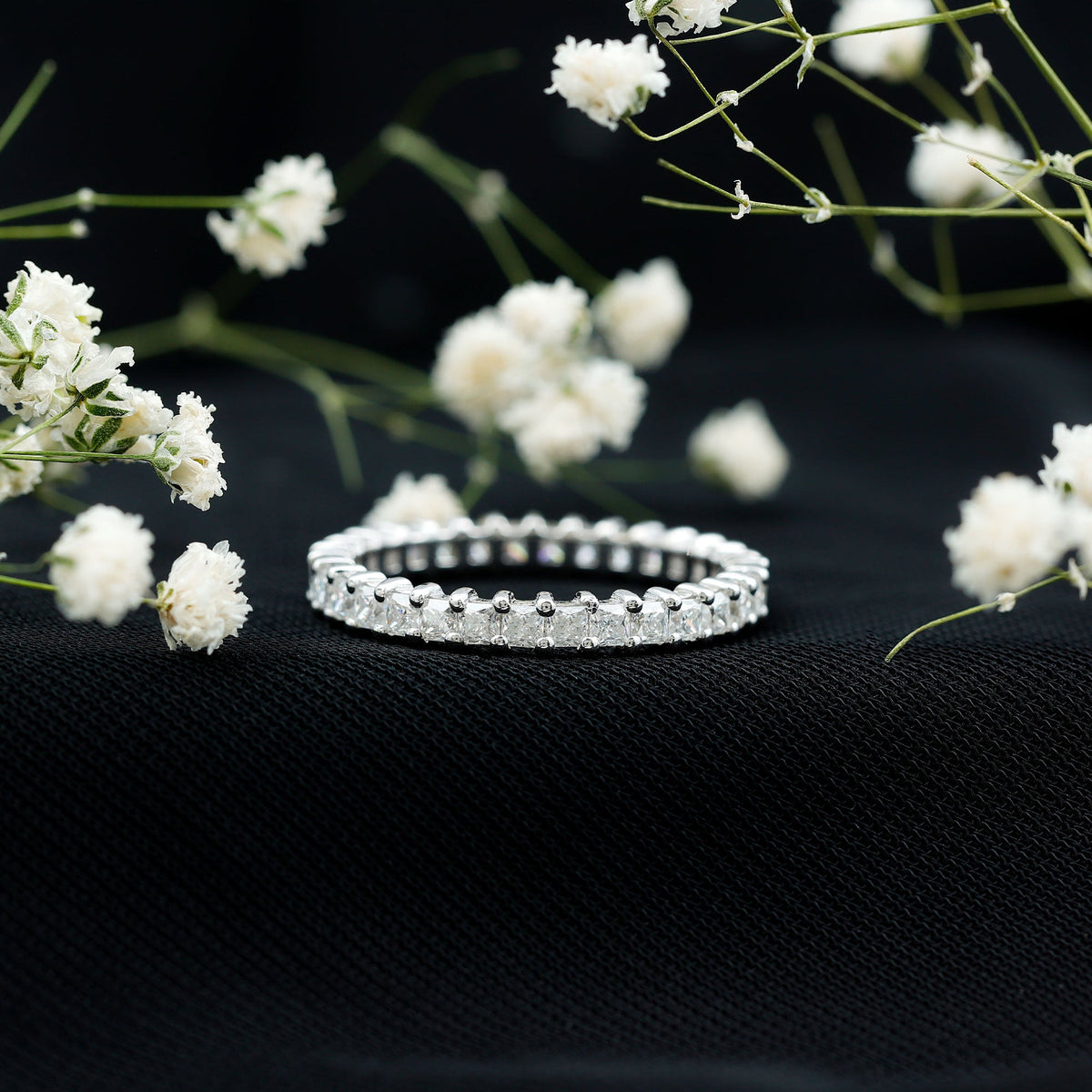 Princess Cut Moissanite Stackable Eternity Band Ring