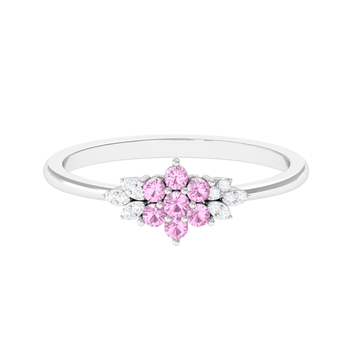 Real Pink Tourmaline Flower Cluster Ring with Diamond