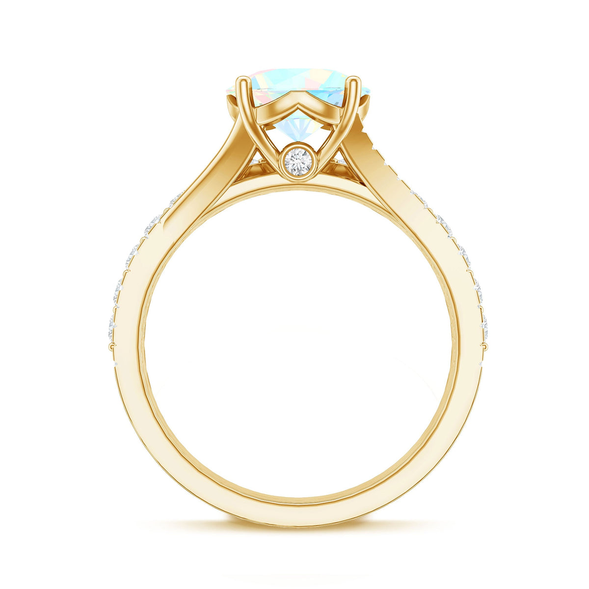 Natural Ethiopian Opal Split Shank Engagement Ring with Wedding Band