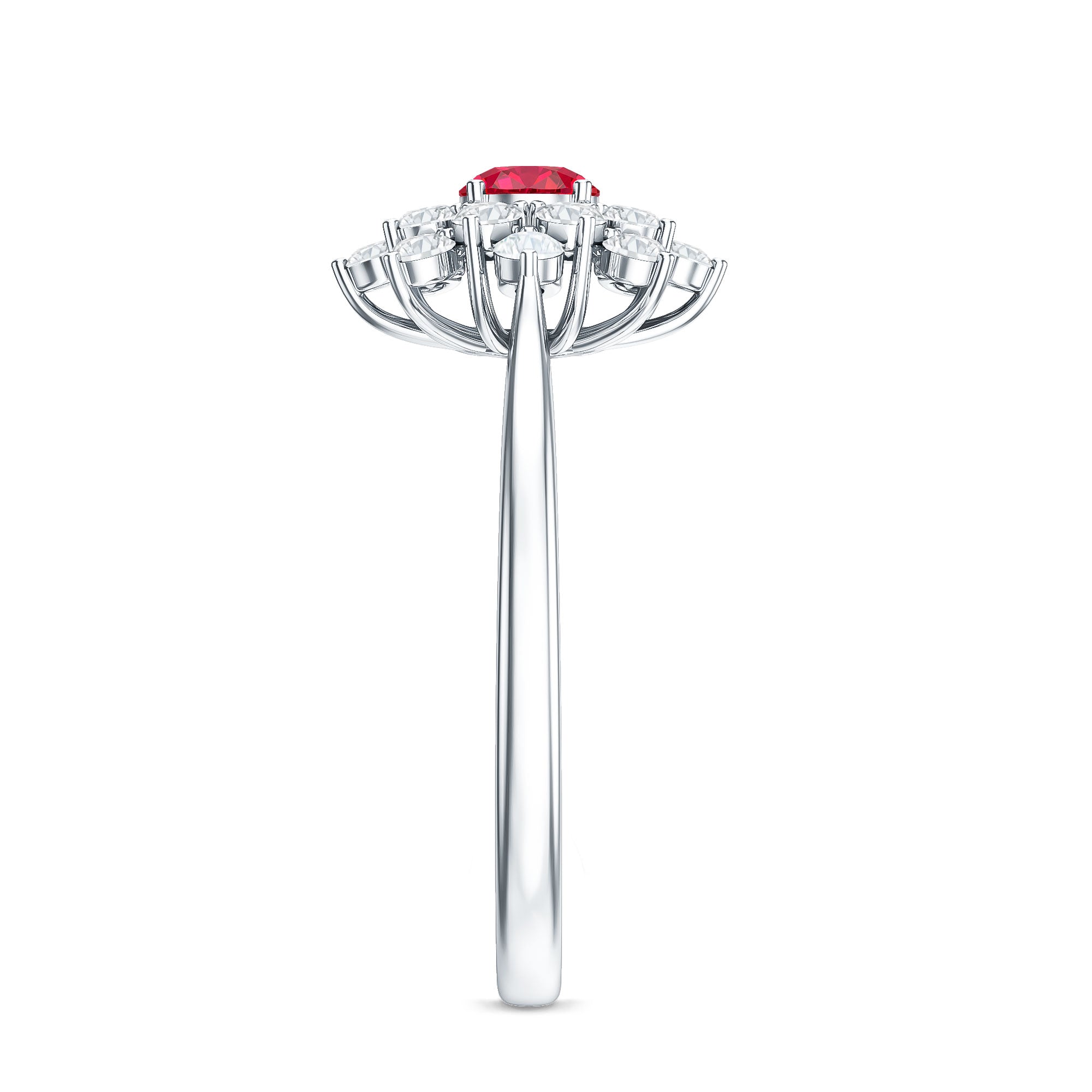 Lab Grown Ruby and Diamond Flower Cluster Engagement Ring