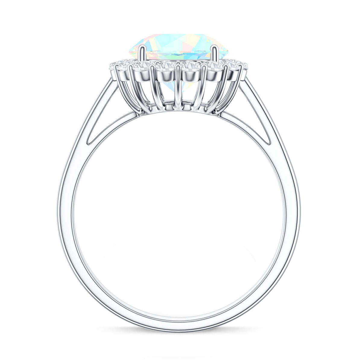 Certified Real 2 Carat Ethiopian Rainbow Opal Engagement Ring with Diamond Halo