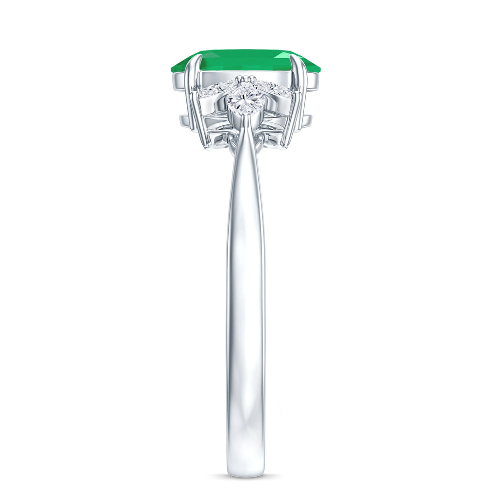 Natural 1.2 Carat Oval Emerald Engagement Ring with Diamond Trio