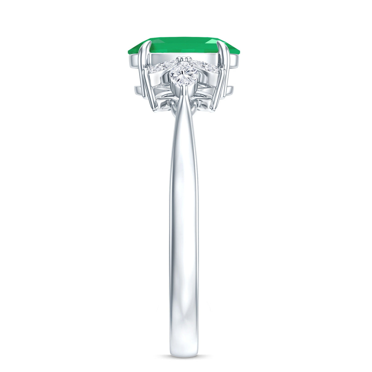 Natural 1.2 Carat Oval Emerald Engagement Ring with Diamond Trio