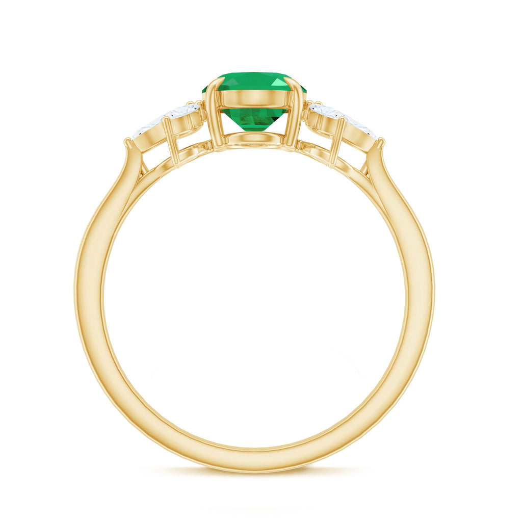 Natural 1.2 Carat Oval Emerald Engagement Ring with Diamond Trio