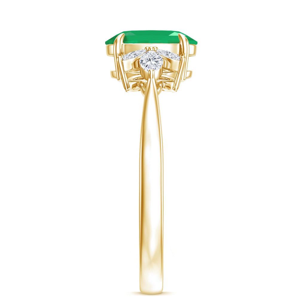 Natural 1.2 Carat Oval Emerald Engagement Ring with Diamond Trio