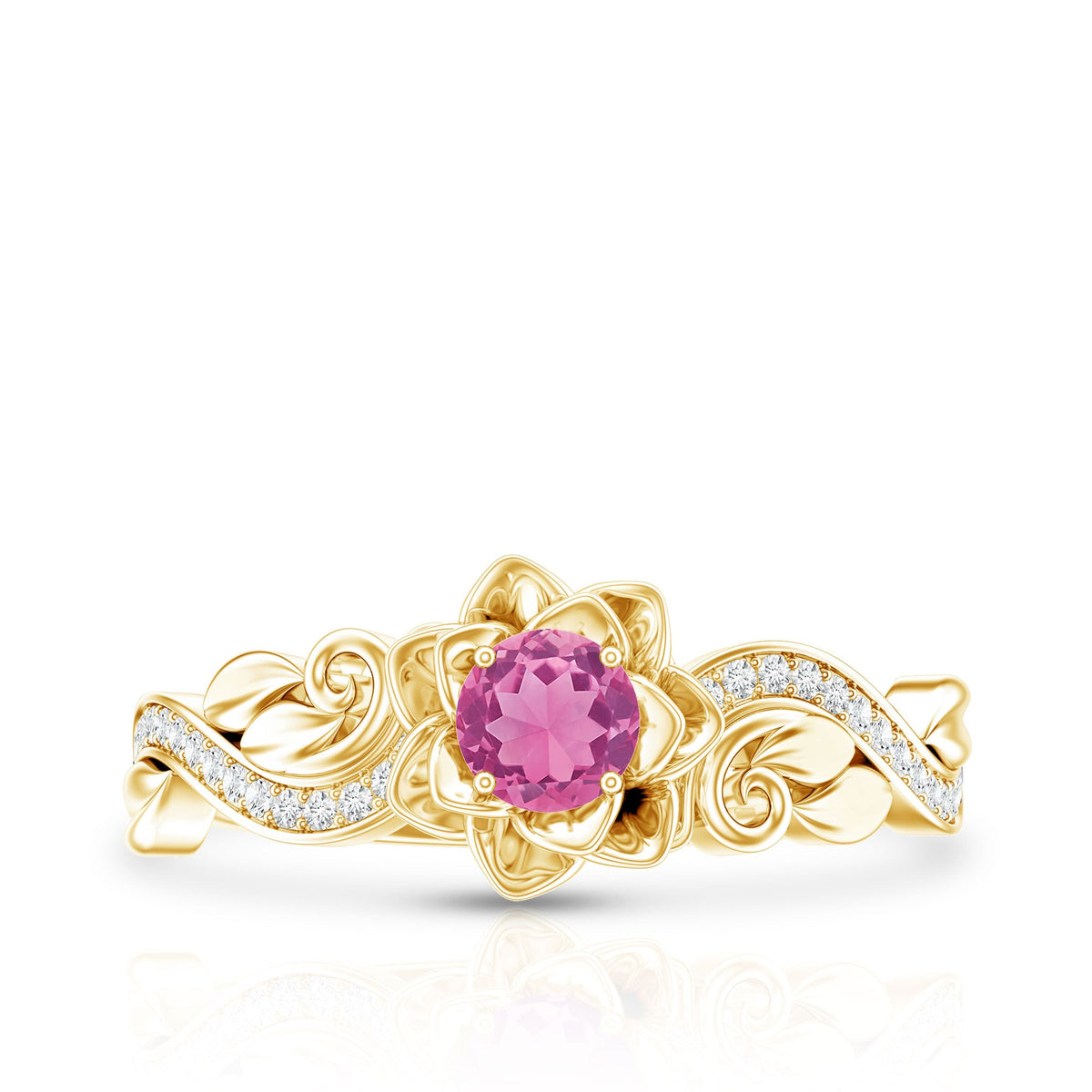 Nature Inspired Pink Tourmaline and Diamond Engagement Ring