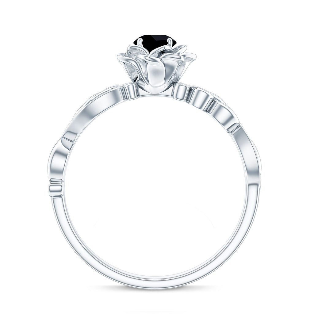 Nature Inspired Black Onyx and Diamond Floral Engagement Ring
