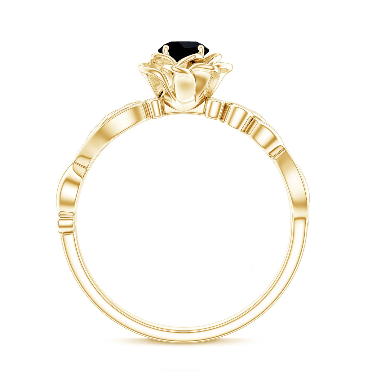 Nature Inspired Black Onyx and Diamond Floral Engagement Ring
