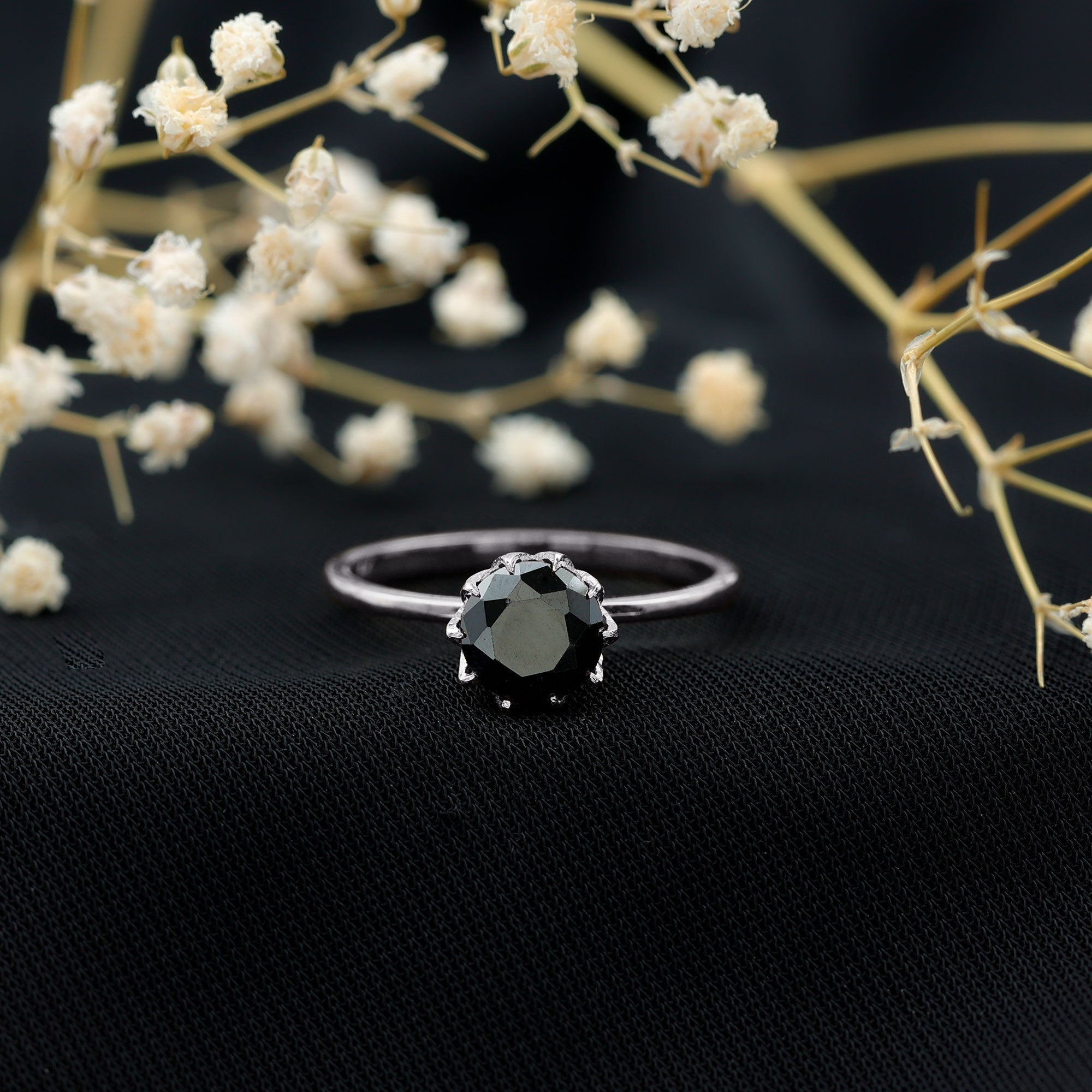 Certified 2 Carat Lab Grown Black Diamond Solitaire Engagement Ring