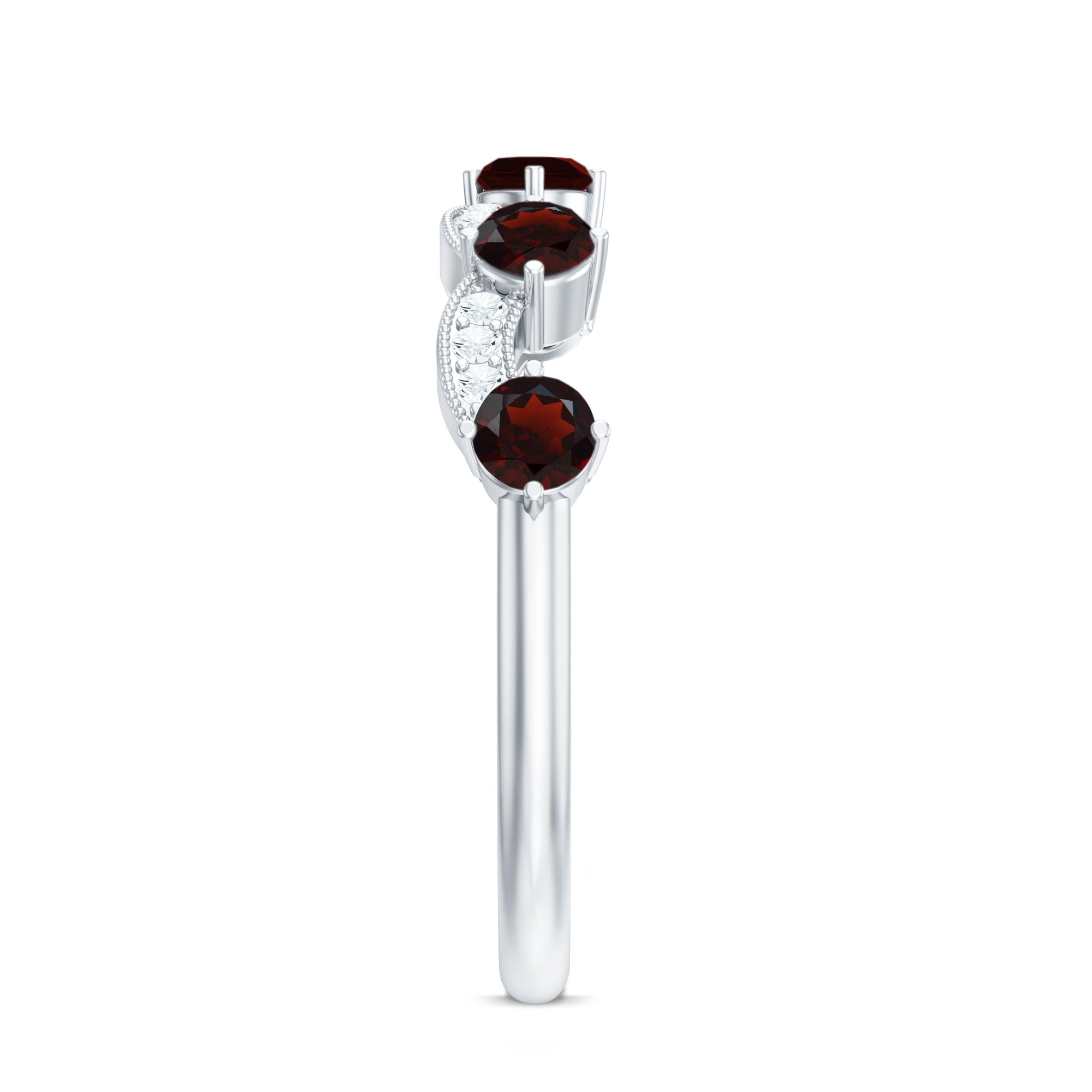 Natural Garnet Diamond Half Eternity Ring for Anniversary