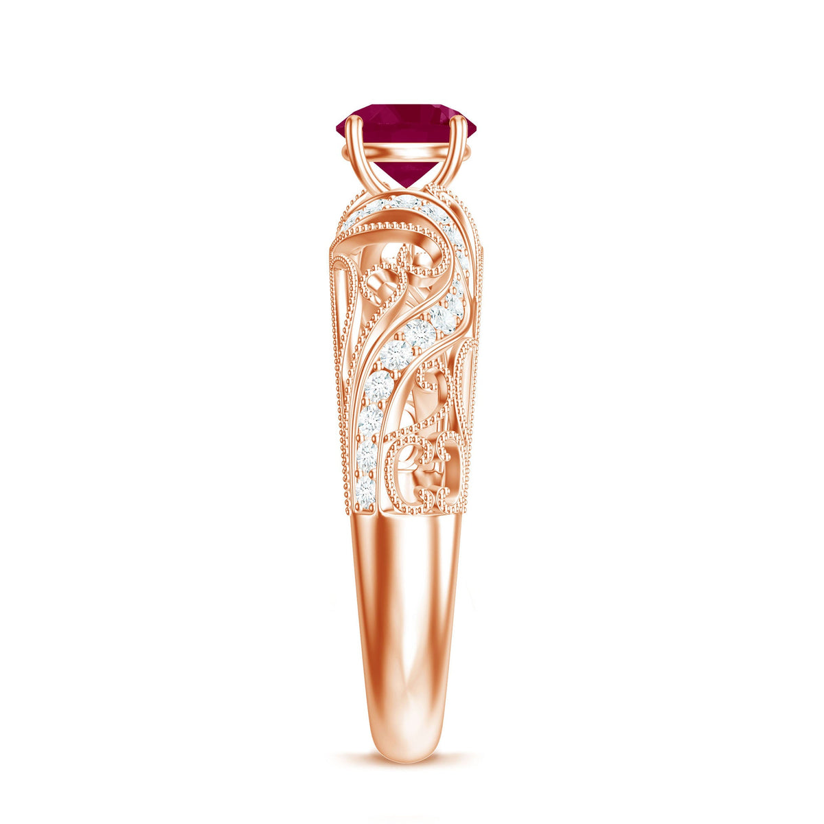 Vintage Style 0.6 Carat Ruby Engagement Ring with Diamond