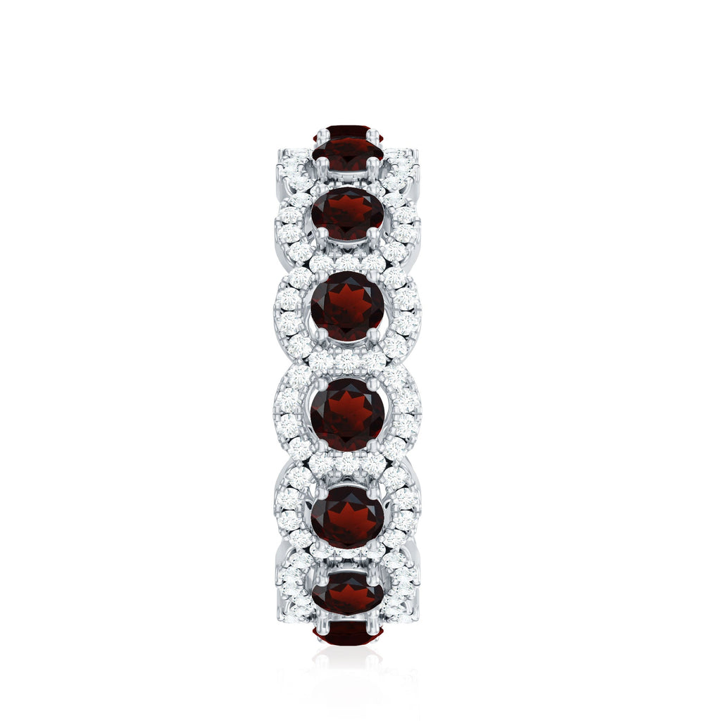 Genuine Garnet Eternity Wedding Band with Moissanite