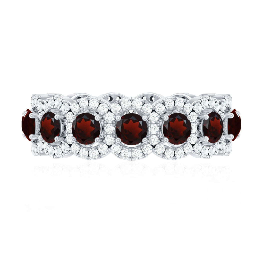 Genuine Garnet Eternity Wedding Band with Moissanite